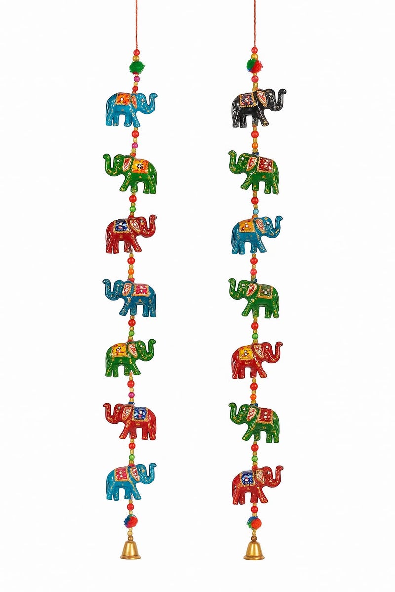 DreamKraft Paper Mache Elephant Door Hanging, Vibrant Multicolor Décor (95 cm, 14 Elephants) - Image 1