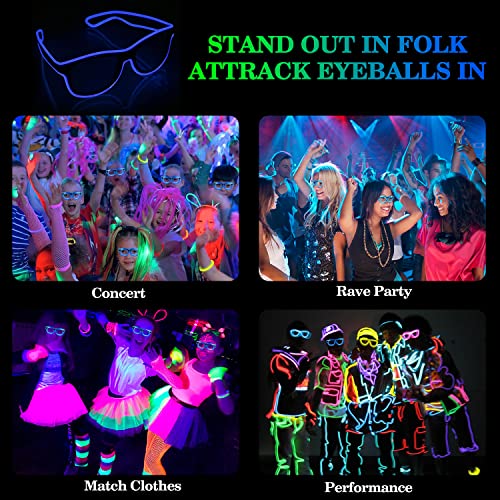 YouRfocus Wireless Led Light up Glasses 2 Pack Glow in The Dark Neon Rave Glasses for Rave Party, EDM, Halloween, Christmas (Blue + Pink) - Image 2