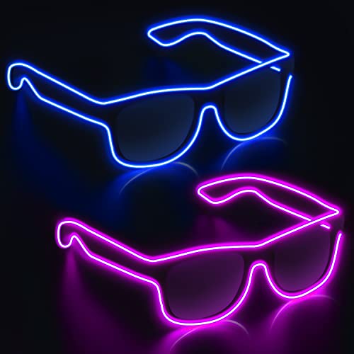 YouRfocus Wireless Led Light up Glasses 2 Pack Glow in The Dark Neon Rave Glasses for Rave Party, EDM, Halloween, Christmas (Blue + Pink) - Image 1
