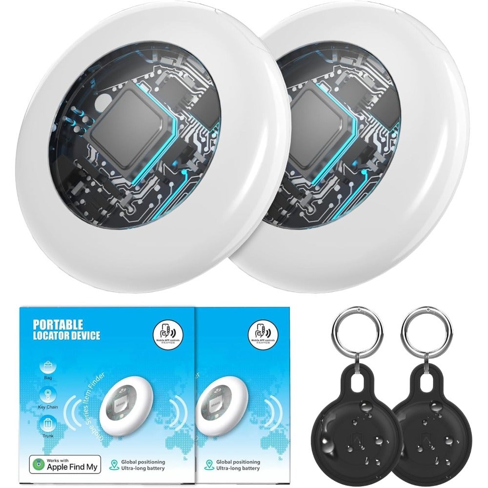 2 PCS Locator Tag Bluetooth Tracker, GPS Item Finders Tracking Device Work with Apple Find My iOS Only,Item Finder for Keys, Wallet, Luggage, Pet, Comes with 2 Protective Silicone Keychains