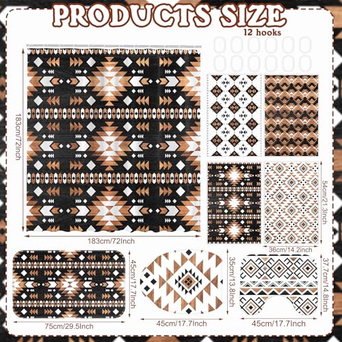 FuWeave 8 Pcs Western Aztec Shower Curtain Set Southwestern Boho Geometric Bathroom Decor with Waterproof Curtain Non Slip Rugs Toilet Lid Cover Bath Mat 12 Hooks Abstract Pattern for Bathroom - Image 3