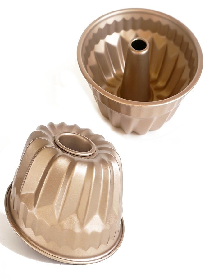 Proshopping 7 Inch Kugelhopf Baking Mold, Small Fluted Tube Cake Pans, Carbon Steel Round Gold Hollow Baking Cup, Bakeware for Homemade Pound Cakes, Jello, Gelatin, Bread - 2 Pieces - Image 1