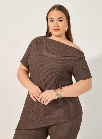 ستايلي بلوزة واسعة بكتف مكشوف سادة