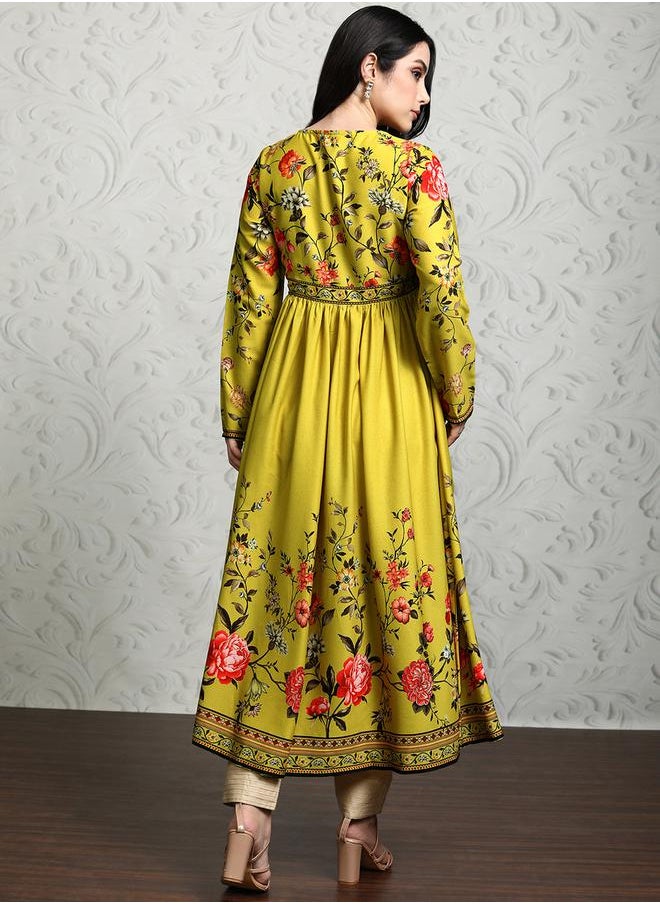 Vishudh Women Green Floral Printed Anarkali Kurta by Styli  - Image 3