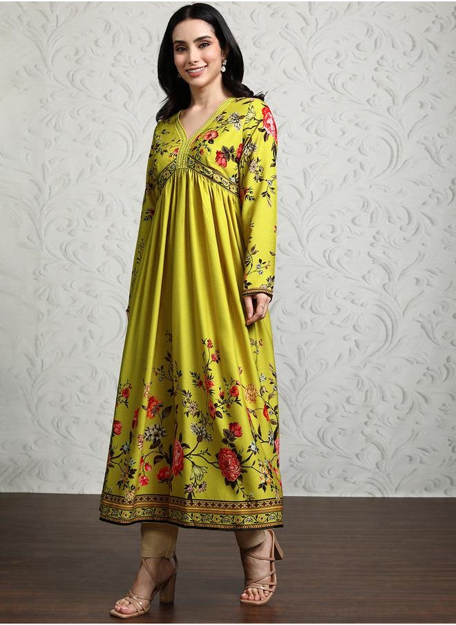 Vishudh Women Green Floral Printed Anarkali Kurta by Styli  - Image 4