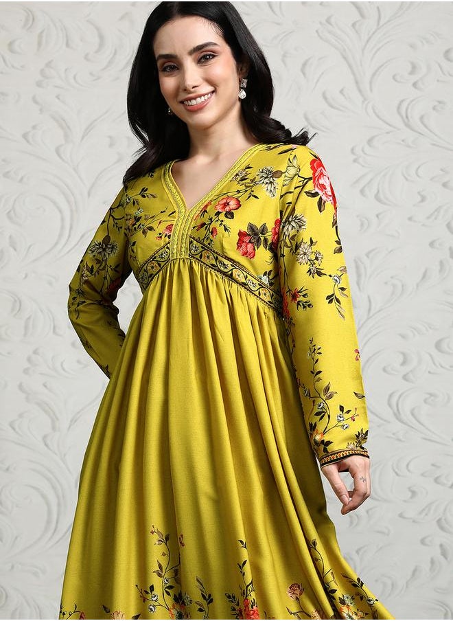 Vishudh Women Green Floral Printed Anarkali Kurta by Styli  - Image 1