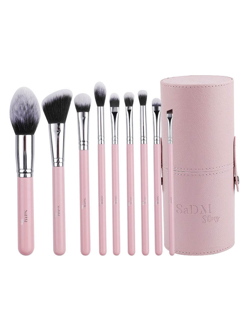 SaDM Shiny SaDM Shiny 9-Piece Professional Makeup Brush Set with Leather Case – Essential Tools for Flawless Makeup  - Image 1