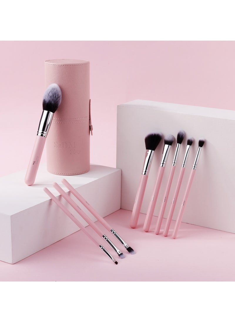 SaDM Shiny SaDM Shiny 9-Piece Professional Makeup Brush Set with Leather Case – Essential Tools for Flawless Makeup  - Image 2