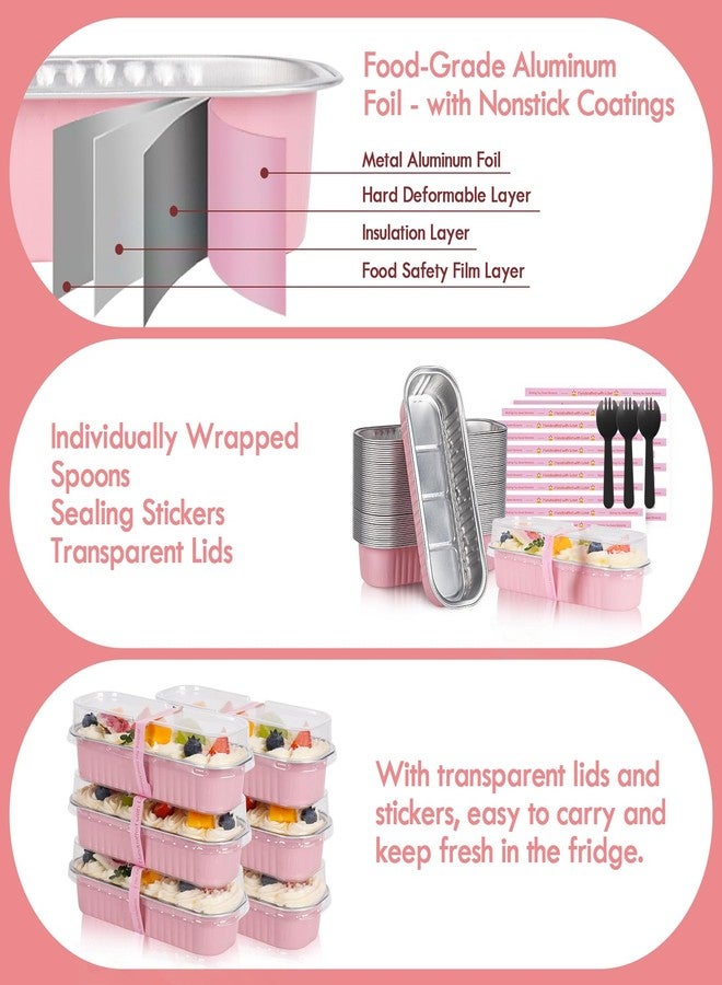 YQER 25 Pack Mini Loaf Pans with Lids and Spoons Sealing Sticker, 6.8oz Mini Cake Pans for Baking, Disposable Aluminum Foil Loaf Pans, Pink Loaf Baking Pans, Small Cake Containers With Lids - Image 4