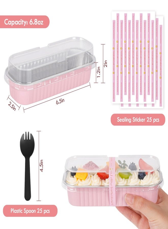 YQER 25 Pack Mini Loaf Pans with Lids and Spoons Sealing Sticker, 6.8oz Mini Cake Pans for Baking, Disposable Aluminum Foil Loaf Pans, Pink Loaf Baking Pans, Small Cake Containers With Lids - Image 5