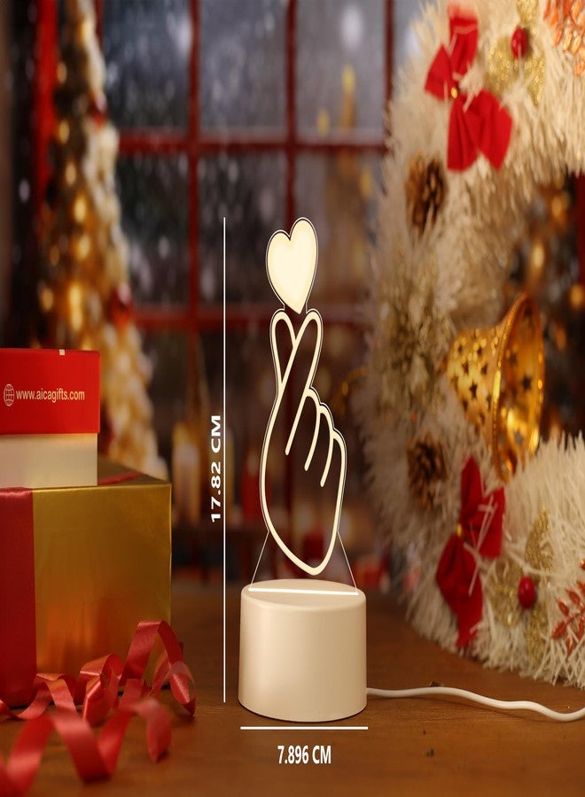 AICA 3D Illusion Korean Heart BTS Led Lamp (White) Color Base � Korean Heart BTS Army Merch Gifts for Girls Women Girls Friends Girlfriend Teens - Image 4