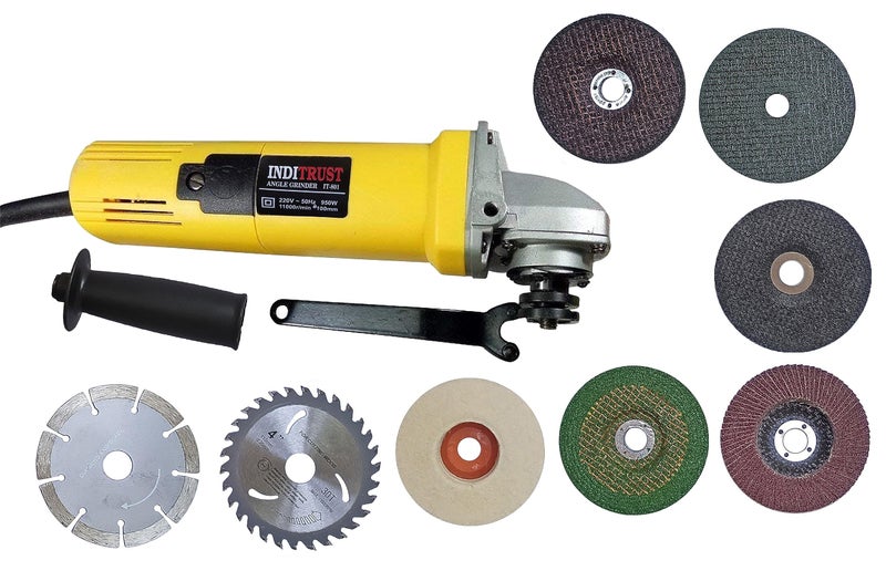 Inditrust Powerful 900W 4 inch 801 angle grinder combo with 8 wheels for cutting grinding buffing polishing application - Image 4