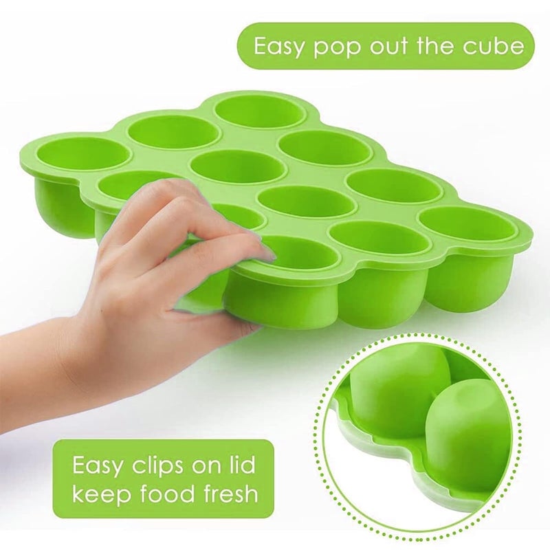 Samuelworld Baby Food Storage Container, 12 Portions x 2.5oz - BPA Free Silicone Freezer Tray with Clip-On Lid for Milk Storage, Homemade Baby Food, Vegetable & Fruit Purees - Green(For 6 Months+ - Image 3