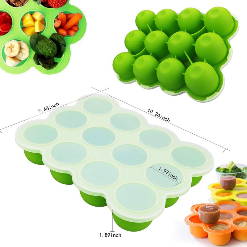 Samuelworld Baby Food Storage Container, 12 Portions x 2.5oz - BPA Free Silicone Freezer Tray with Clip-On Lid for Milk Storage, Homemade Baby Food, Vegetable & Fruit Purees - Green(For 6 Months+ - Image 4