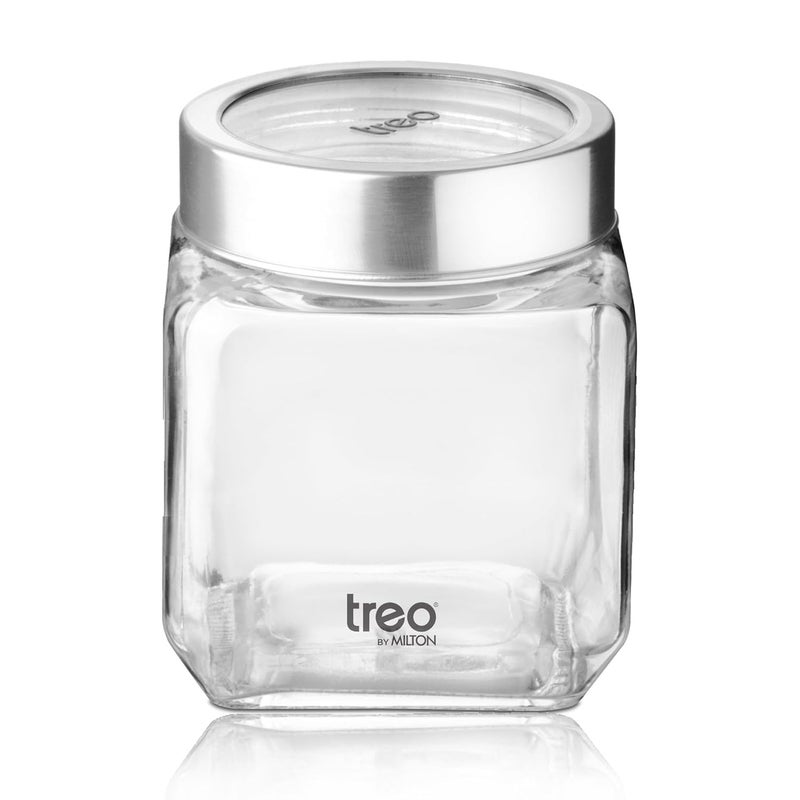 TREO by Milton Cube Storage Containers, 1 Piece, Glass Jar with Air Tight Steel Lid, 580 ml each, Transparent Jars for snacks, Pulses, Masala, Pickles, Cereals, Cookies, Dry Food - Image 4