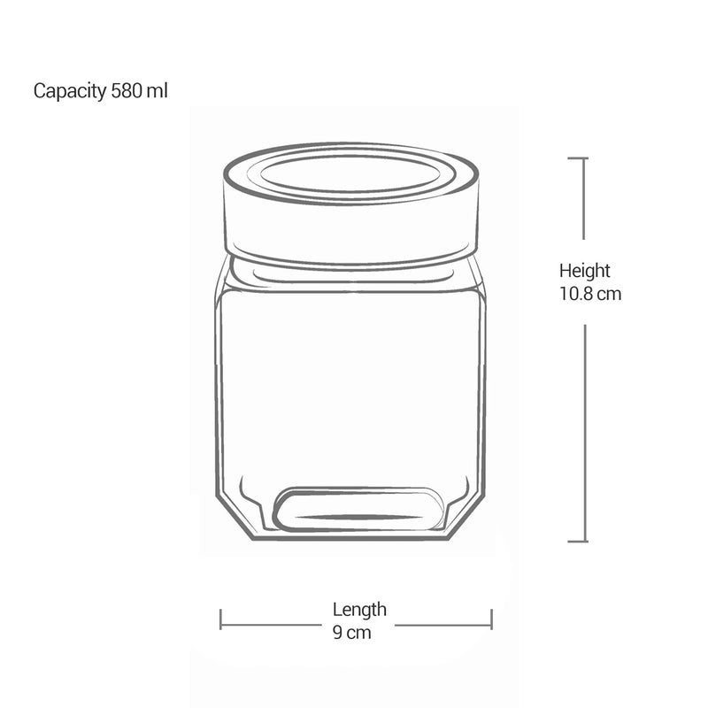 TREO by Milton Cube Storage Containers, 1 Piece, Glass Jar with Air Tight Steel Lid, 580 ml each, Transparent Jars for snacks, Pulses, Masala, Pickles, Cereals, Cookies, Dry Food - Image 5