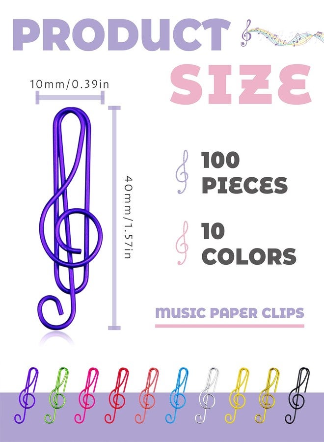 YETOOME 100 Pcs Music Paper Clips, Metal Musical Notes Shaped Bookmark Clips for Desk Bookmark Office School Notebook (10 Colors) - Image 2