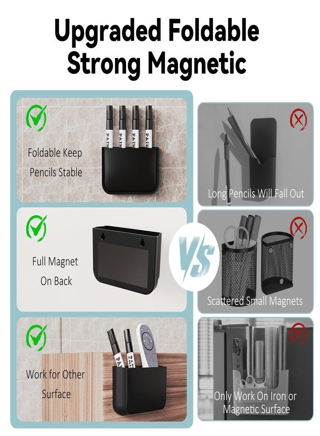 Vaszu Magnetic Foldable Pen Holder, Magnetic Dry Erase Marker Pencil Holder, Strong Magnet Remote Holder Storage Organizer for Office, Whiteboard, Locker, Home Refrigerator, Desk Accessories(Black) - Image 3
