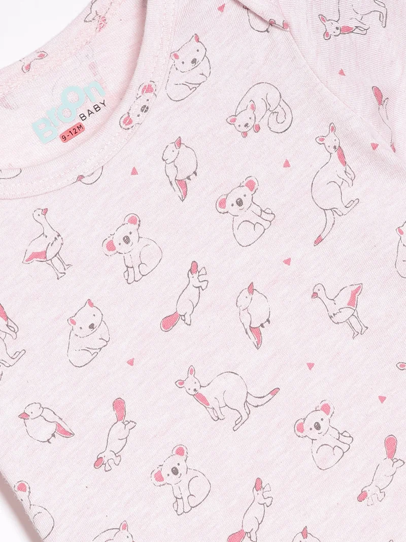 Broon Broon Infant Girls Grey and Baby Pink Printed Pure Organic Cotton Bodysuit Pack of 2