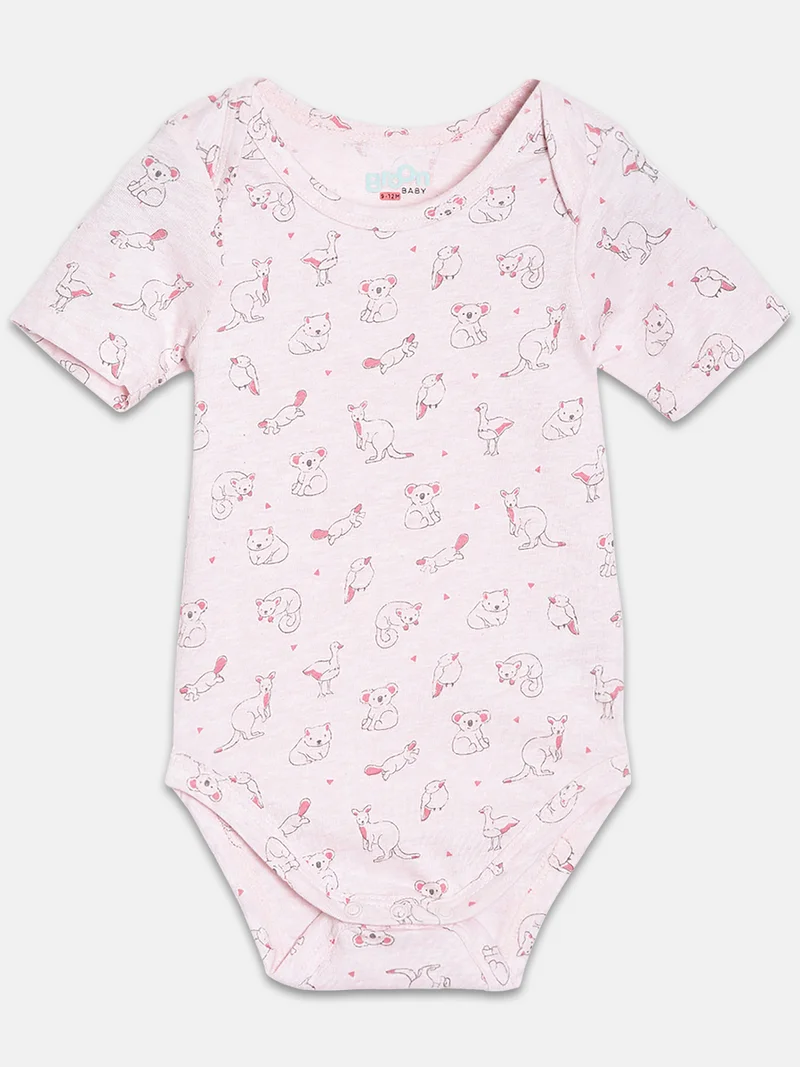 Broon Broon Infant Girls Grey and Baby Pink Printed Pure Organic Cotton Bodysuit Pack of 2