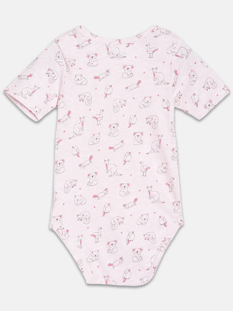Broon Broon Infant Girls Grey and Baby Pink Printed Pure Organic Cotton Bodysuit Pack of 2