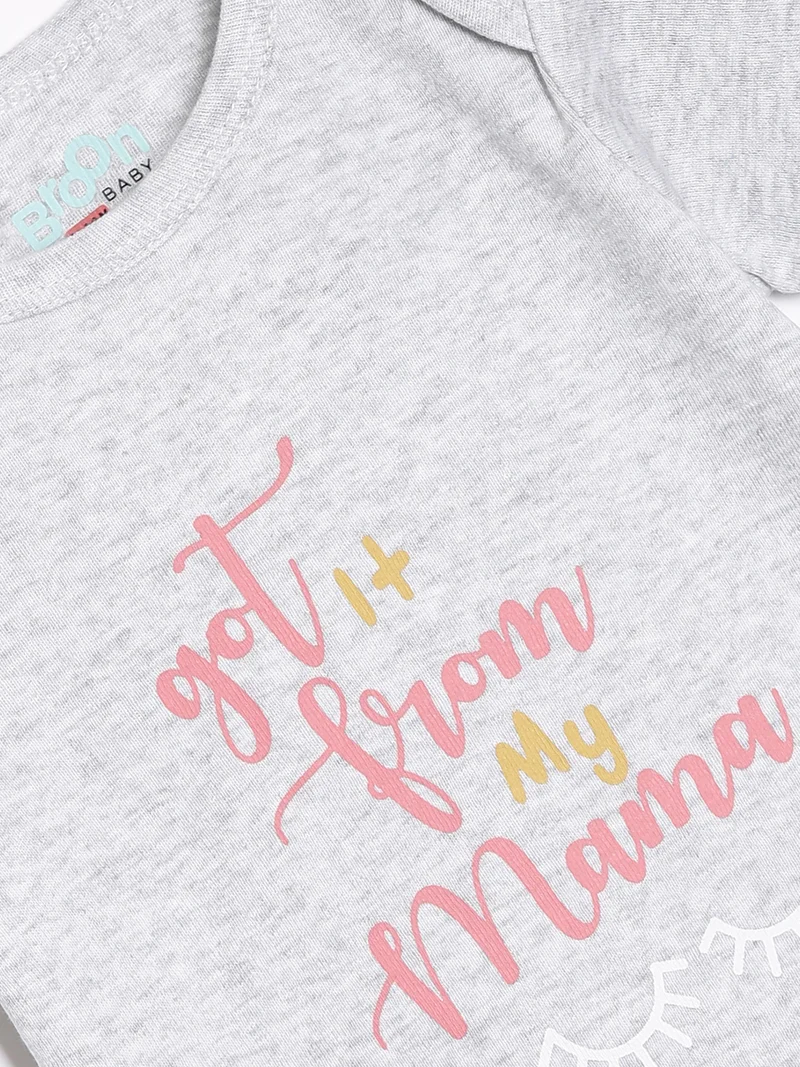 Broon Broon Infant Girls Grey and Baby Pink Printed Pure Organic Cotton Bodysuit Pack of 2