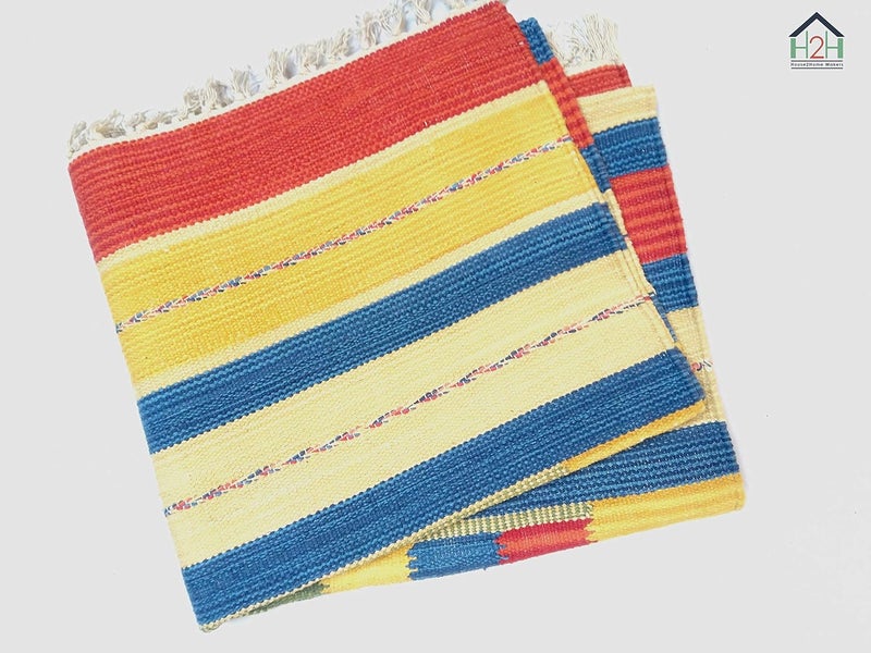 H2H House2Home Natural Colors in Cotton Kilim Design Area Rug for Living Room, Center Table, Gift item (Large 100 X 150cm & 90x150cm, Small 3x5ft, 5 Colors Red Yellow Combination)