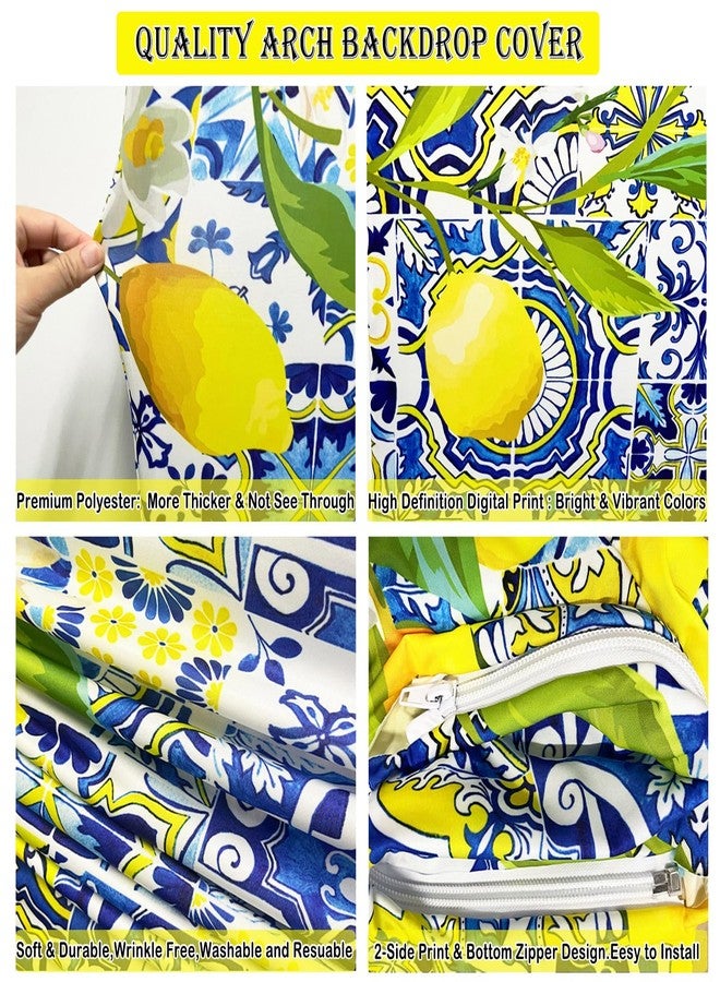 Sensfun Mediterranean Blue Tiles Lemon Arch Backdrop Cover Amalfi Coast Wedding Bridal Shower Decorations,2-Sided Italy Lemon Backdrop Arch Covers for Positano Birthday Baby Shower Party Decor 2.6x6ft - Image 5