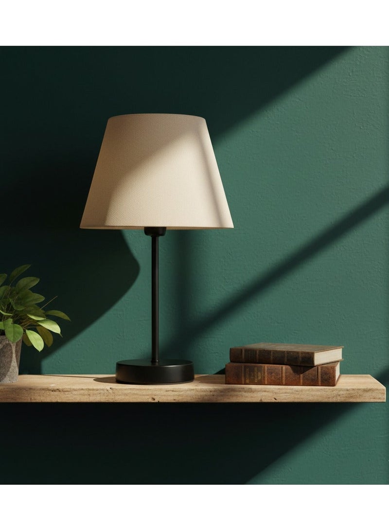 الروضة للإضاءة اباجورة شكل مميز وانيق بشابوة قماش فريد معدن - اباجورة مودرن لغرف النوم والمعيشة | اللون: اسود × بيج | المقاس: 45x25x25 سم - Image 2