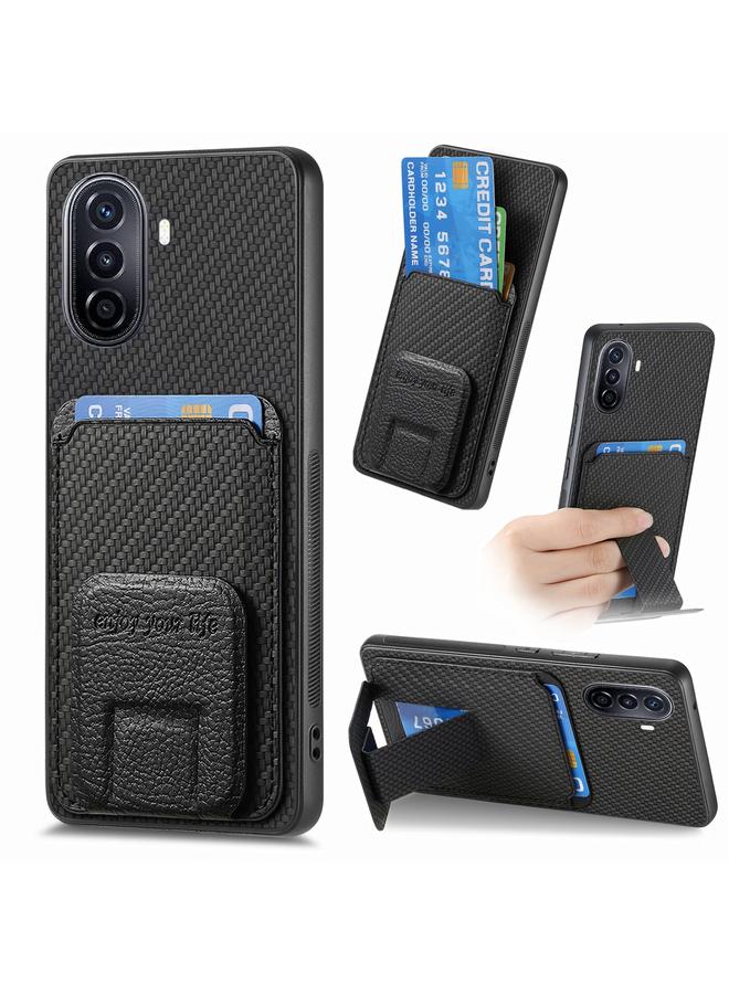 Green Tiger Case For Huawei Nova Y70/Y70+/Enjoy 50 Carbon Fiber Card Bag Fold Stand Phone Case - Image 1