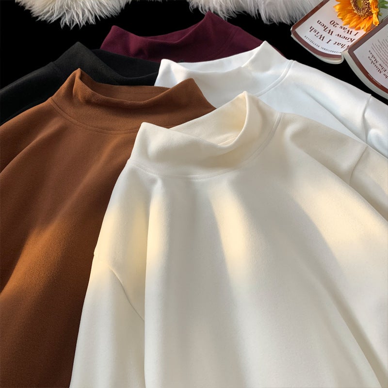 Casual Fashion Semi-High Collar Velvet T-Shirt - Image 4
