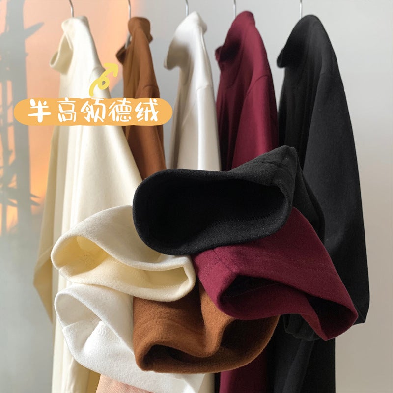 Casual Fashion Semi-High Collar Velvet T-Shirt - Image 2