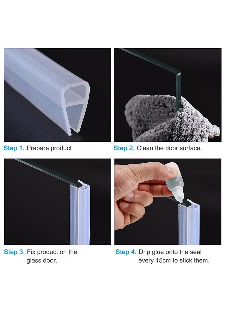 Excefore Glass Door Seal Strip Frameless Glass Shower Door Sweep Door Bottom Side/Corner Side Seal Strip Seal Rubber Stop Shower Leaks and Create a Water Barrier 10mm Thickness 5M Length U Type  - Image 5