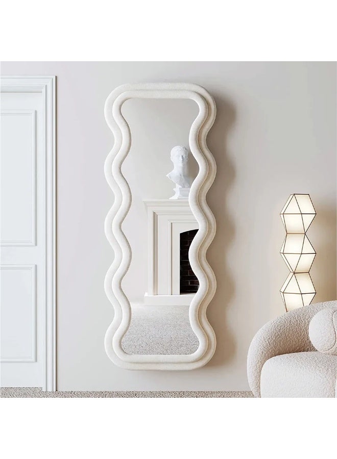 ايست من نون Velvet Framed Wave Shape Standing Full Length Mirror, HD Floor Standing Rounded, Living Room Entrance Dressing Clothes Mirror, L160 x W60 cm, Living Room - Image 1
