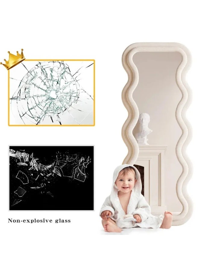 ايست من نون Velvet Framed Wave Shape Standing Full Length Mirror, HD Floor Standing Rounded, Living Room Entrance Dressing Clothes Mirror, L160 x W60 cm, Living Room - Image 4