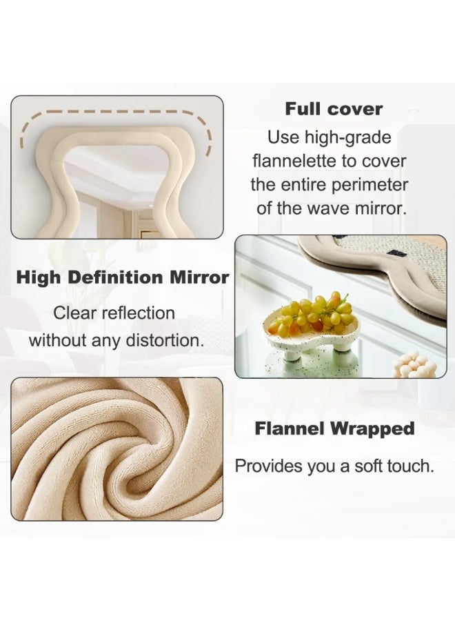 ايست من نون Velvet Framed Wave Shape Standing Full Length Mirror, HD Floor Standing Rounded, Living Room Entrance Dressing Clothes Mirror, L160 x W60 cm, Living Room - Image 5