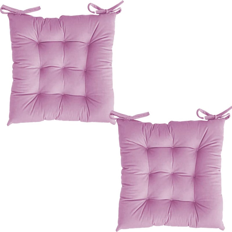 Linenovation Microfiber Square Chair PadCushion for Office Home or Car Sitting with Ties24 Inch X 24 InchPinkSet of 2