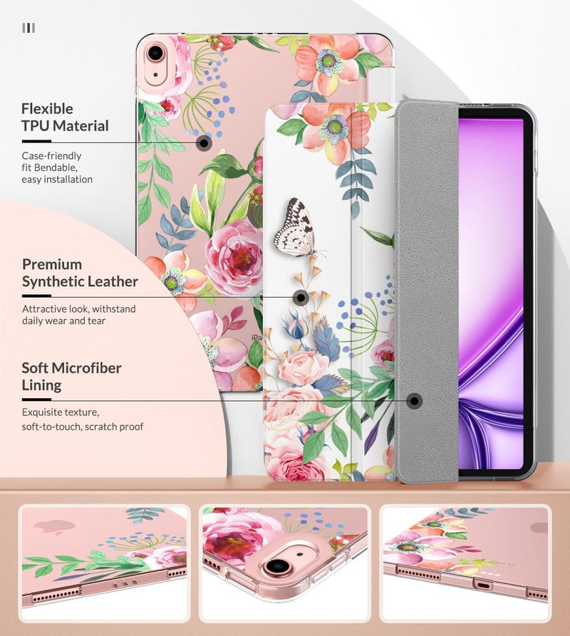 MoKo for iPad Air 11 Inch Case 7th/6th Generation M3/M2 2025/2024, iPad Air 5th/4th Gen 10.9" 2022/2020, Translucent Frosted Soft TPU Back Cover, Slim Protective Cover,Auto Wake/Sleep,Fragrant Flowers - Image 5