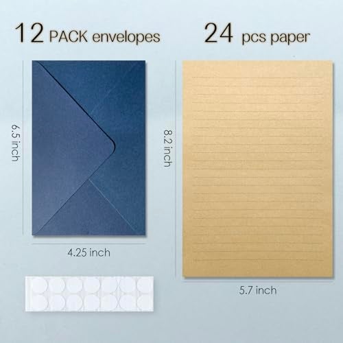 Tuhangcc Premium Velvet-Touch Stationery Set with Unique Design Colors - Best Paper and Elegant 4x6 Envelopes (24 Writing Sheets + 12 Envelopes) for Love Letters and Party Invitations(Blue) - Image 5