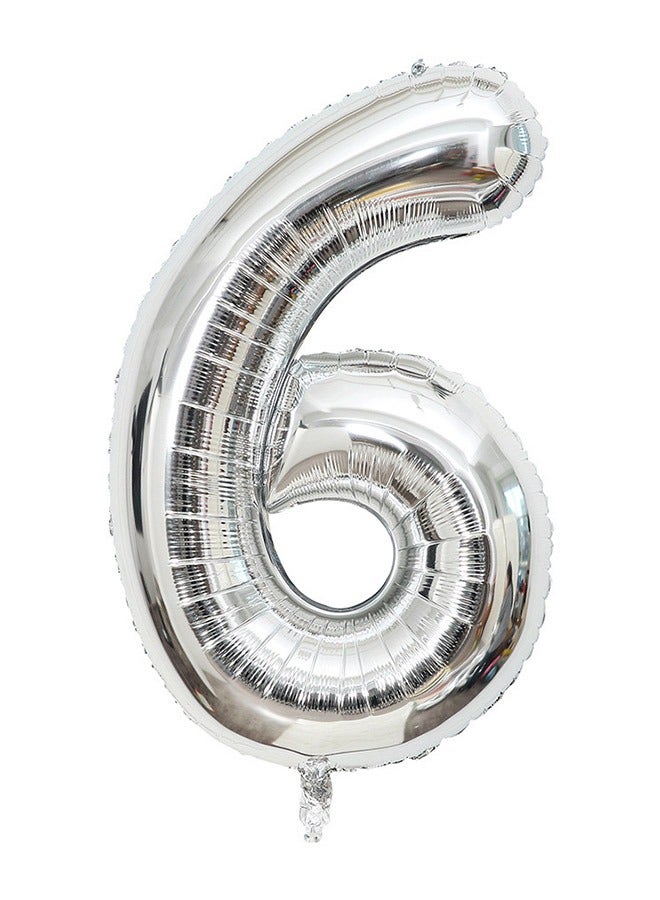 Aluminium Foil Number 6 Balloons Party Decor Silver 40inch - Image 1