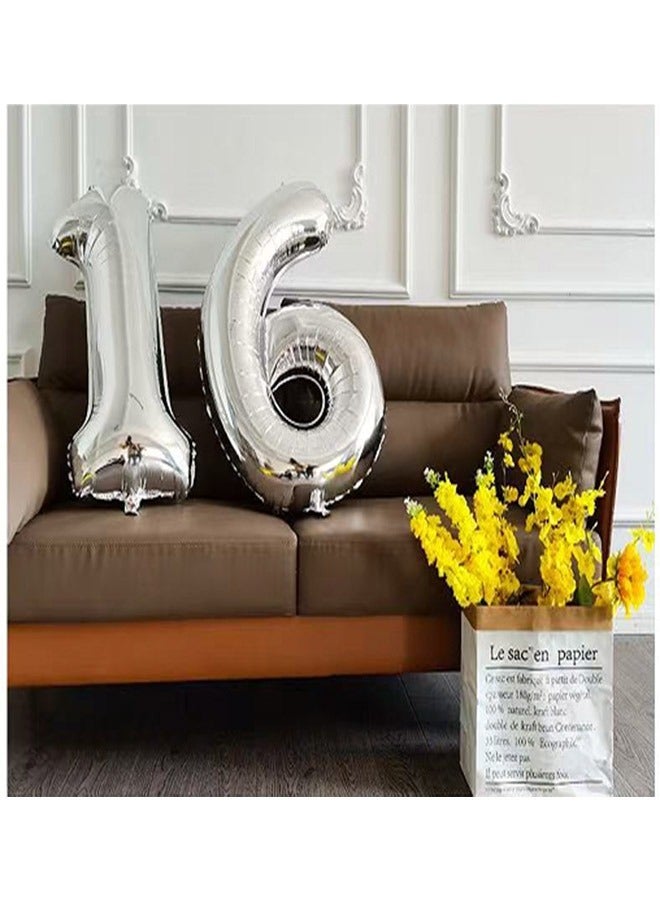 Aluminium Foil Number 6 Balloons Party Decor Silver 40inch - Image 2