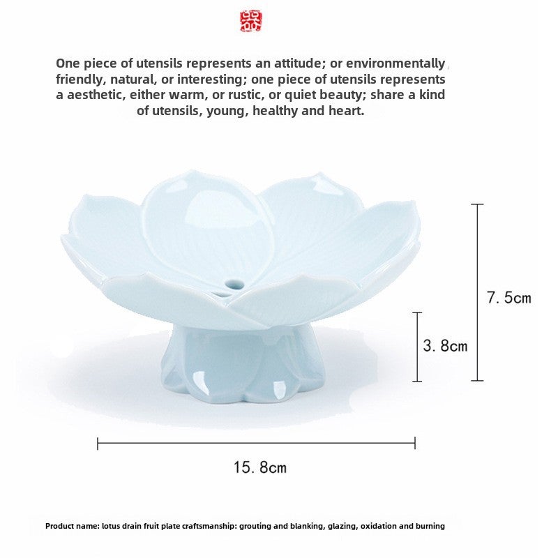 Ceramic Lotus Elevated Fruit Plate Creative Dessert DishLotus Drain Fruit Plate (Pink Green) Lotus Drain Fruit Plate (Pink Green) 