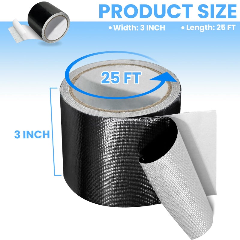 Tikfoam Waterproof Repair Tape for Fabric, Awning, RV Roof, Underbelly, Tarp, Tent, Sail and Boat Cover Outdoor Repair Patch, Heavy Duty, UVproof, Multipurpose Black - Image 2