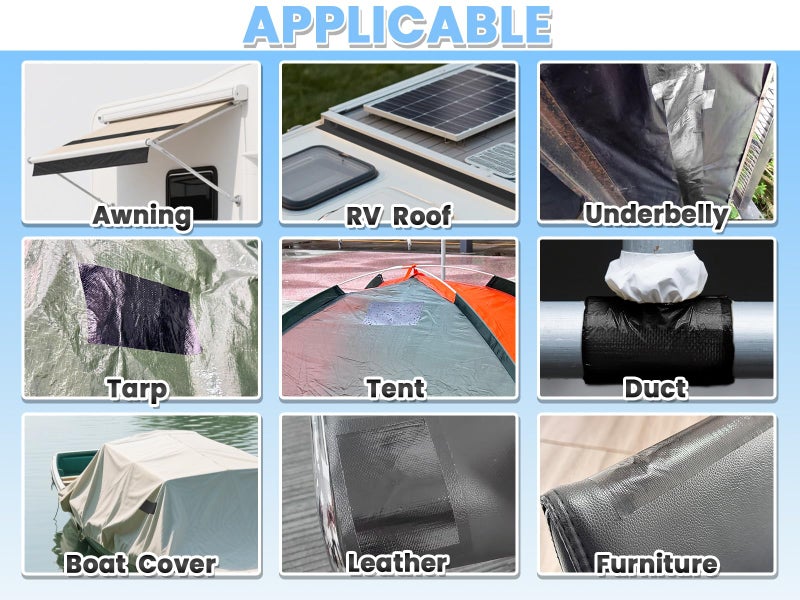 Tikfoam Waterproof Repair Tape for Fabric, Awning, RV Roof, Underbelly, Tarp, Tent, Sail and Boat Cover Outdoor Repair Patch, Heavy Duty, UVproof, Multipurpose Black - Image 5