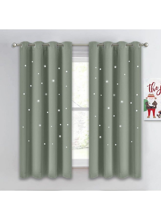 NICETOWN ستائر حضانة NICETOWN بتصميم نجوم مجوفة، ستائر خضراء حكيم بتصميم نجوم لغرفة الفتيات، ستائر سميكة وناعمة لتعتيم الغرفة للرضع، (عرض 52 × طول 63 بوصة، 2 لوحات) - Image 1