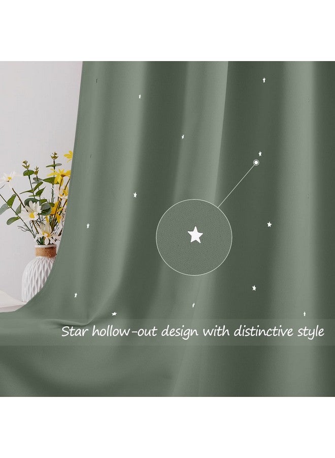 NICETOWN ستائر حضانة NICETOWN بتصميم نجوم مجوفة، ستائر خضراء حكيم بتصميم نجوم لغرفة الفتيات، ستائر سميكة وناعمة لتعتيم الغرفة للرضع، (عرض 52 × طول 63 بوصة، 2 لوحات) - Image 3