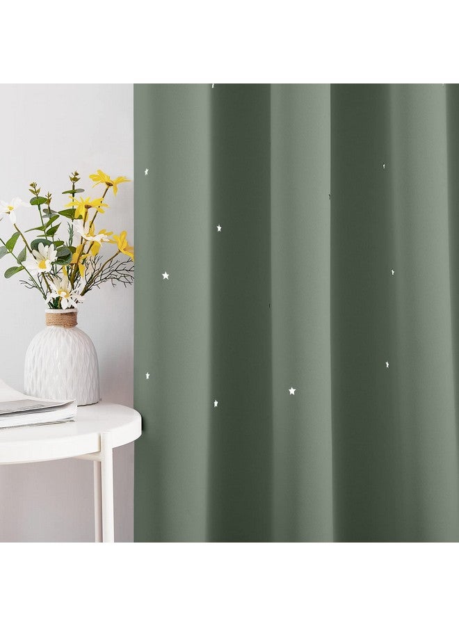 NICETOWN ستائر حضانة NICETOWN بتصميم نجوم مجوفة، ستائر خضراء حكيم بتصميم نجوم لغرفة الفتيات، ستائر سميكة وناعمة لتعتيم الغرفة للرضع، (عرض 52 × طول 63 بوصة، 2 لوحات) - Image 2