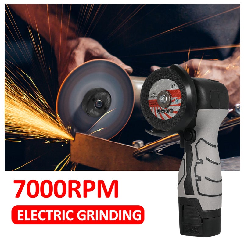 Cordless Angle Grinder 7000RPM Electric Grinding Tool Mini Grinder with 2Pcs 16.8V 2000mAh Battery and Grinding Disc for Cutting Polished Brick Wood Stone Steel - Image 5