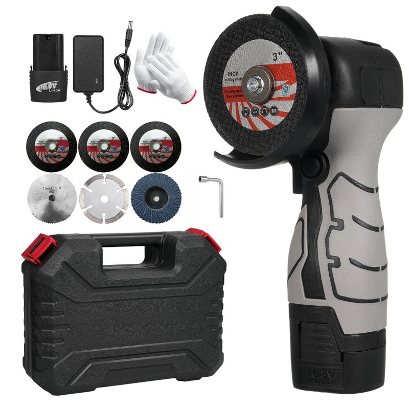Cordless Angle Grinder 7000RPM Electric Grinding Tool Mini Grinder with 2Pcs 16.8V 2000mAh Battery and Grinding Disc for Cutting Polished Brick Wood Stone Steel - Image 1