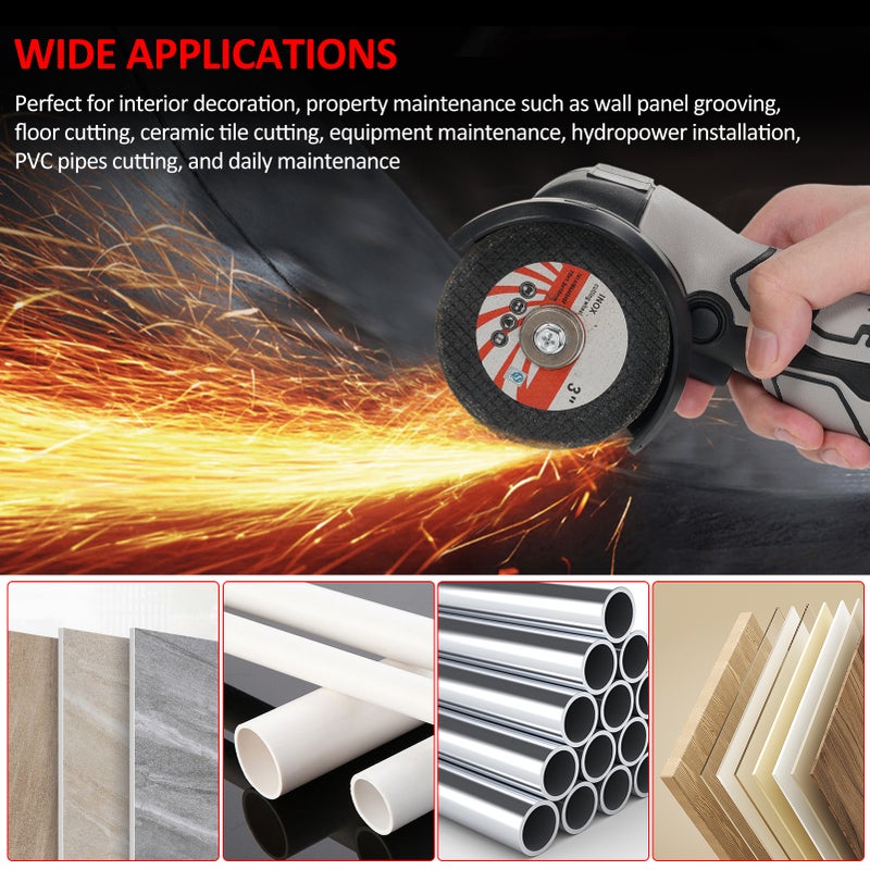 Cordless Angle Grinder 7000RPM Electric Grinding Tool Mini Grinder with 2Pcs 16.8V 2000mAh Battery and Grinding Disc for Cutting Polished Brick Wood Stone Steel - Image 4